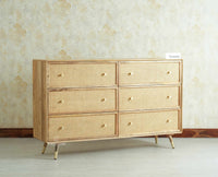 Boston Solid Wood Rattan Cane Chest of Drawer Six Drawer Dressing Chester Furniselan Natural Finish