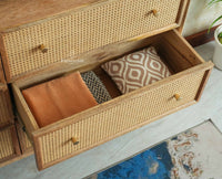 Boston Solid Wood Rattan Cane Chest of Drawer Six Drawer Dressing Chester Furniselan