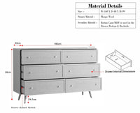 Boston Solid Wood Rattan Cane Chest of Drawer Six Drawer Dressing Chester - Chest of Drawer - Furniselan