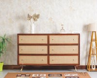 Boston Solid Wood Rattan Cane Chest of Drawer Six Drawer Dressing Chester Furniselan Brown-Finish