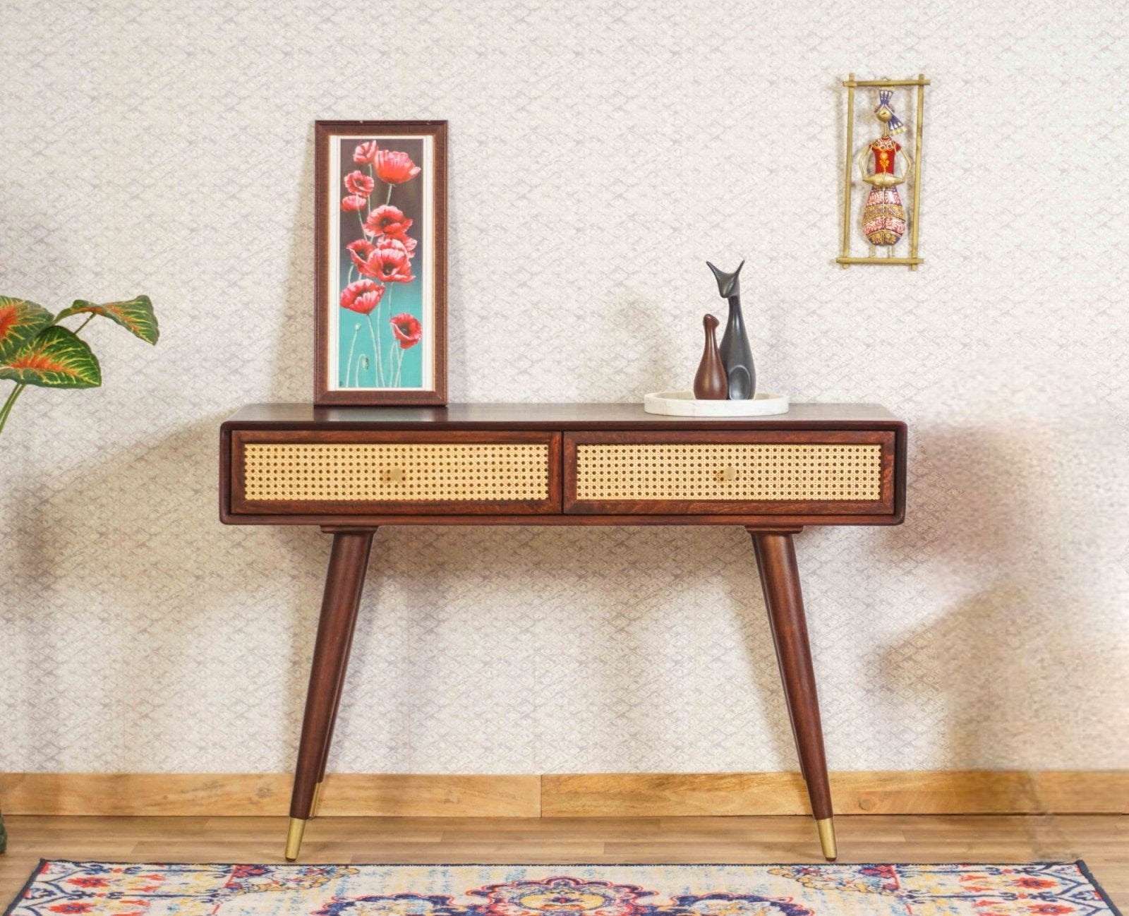 Boston Solid Wood Rattan Cane Console Table-Buy Online Today