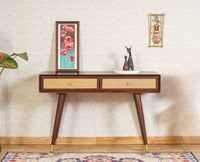 Boston Solid Wood Rattan Cane Console Table Furniselan Grey-Finish