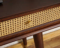 Boston Solid Wood Rattan Cane Console Table Furniselan Grey-Finish