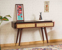 Boston Solid Wood Rattan Cane Console Table Furniselan Grey-Finish