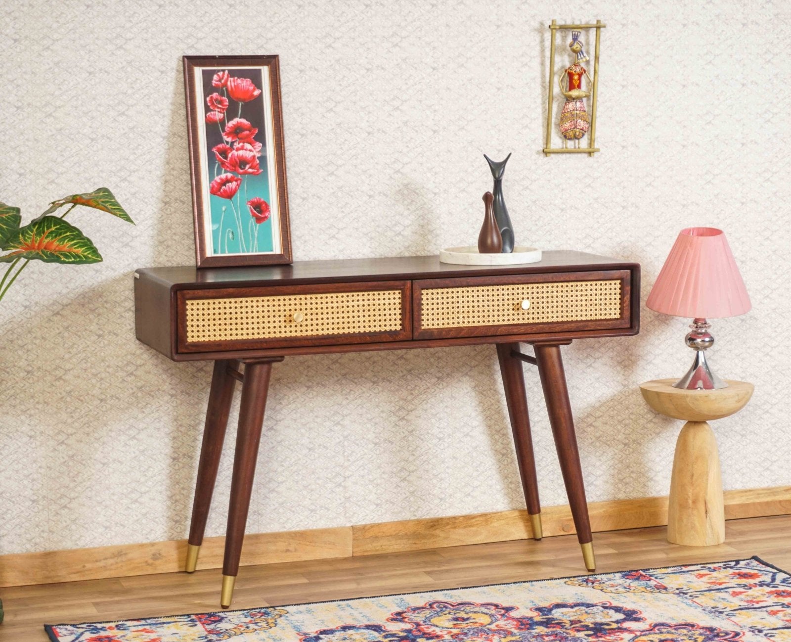 Boston Solid Wood Rattan Cane Console Table