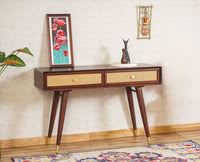Boston Solid Wood Rattan Cane Console Table Furniselan Grey-Finish