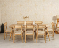 Boston Solid Wood Rattan Cane Dining Table Eight Seater Set - Dining Set - Furniselan -Natural Finish