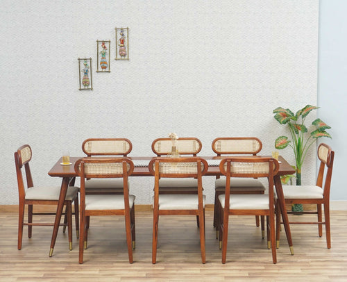 Boston Solid Wood Rattan Cane Dining Table Eight Seater Set