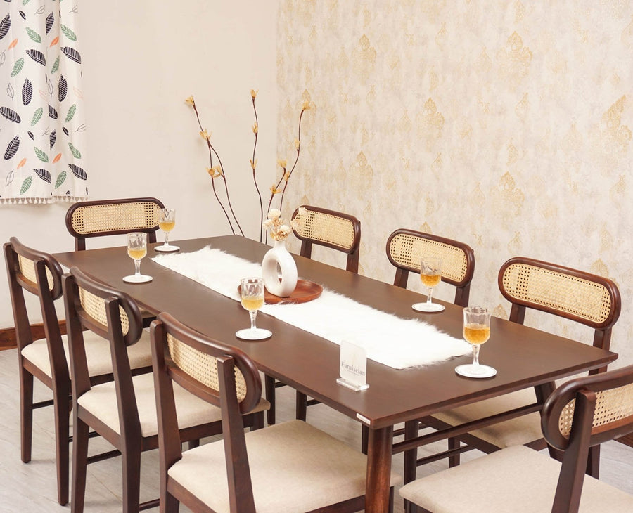 Boston Solid Wood Rattan Cane Dining Table Eight Seater Set - Dining Set - Furniselan Grey-Finish