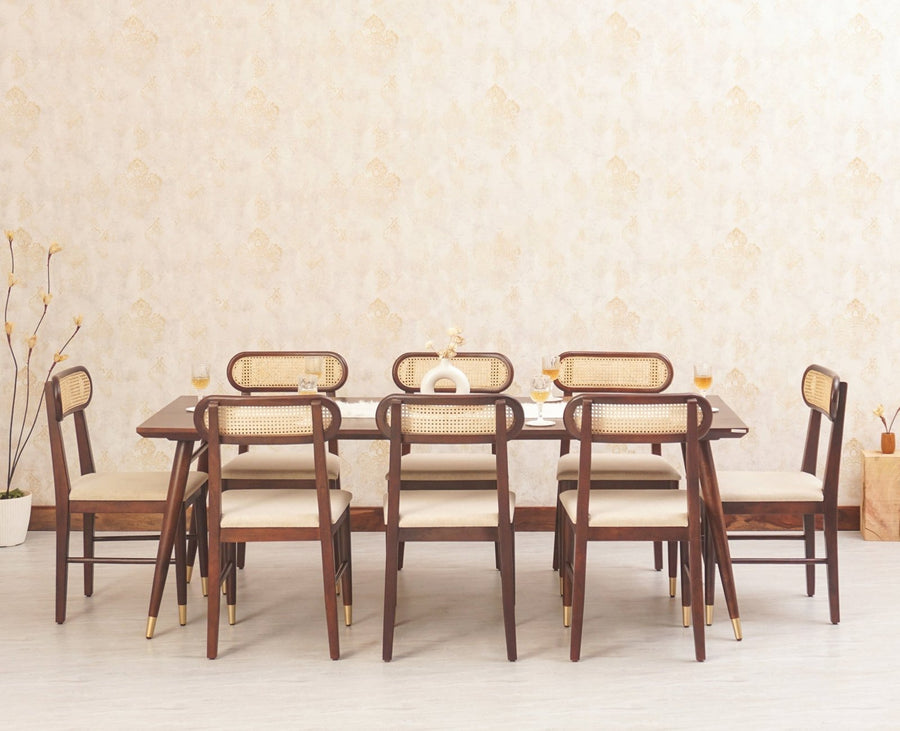 Boston Solid Wood Rattan Cane Dining Table Eight Seater Set - Dining Set - Furniselan Grey-Finish