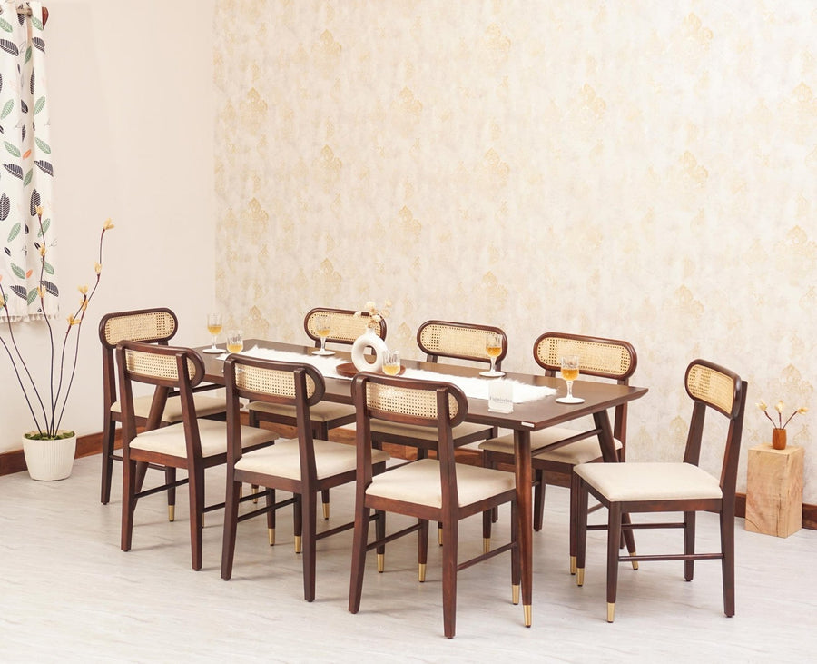Boston Solid Wood Rattan Cane Dining Table Eight Seater Set - Dining Set - Furniselan Grey-Finish