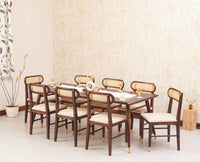 Boston Solid Wood Rattan Cane Dining Table Eight Seater Set - Dining Set - Furniselan Grey-Finish