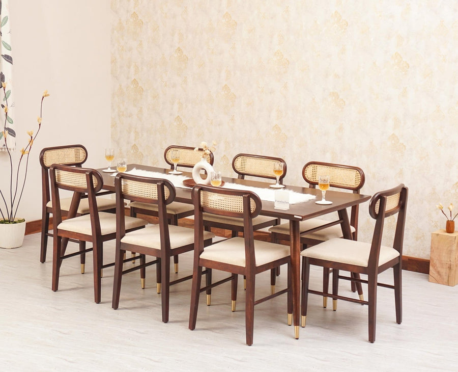 Boston Solid Wood Rattan Cane Dining Table Eight Seater Set - Dining Set - Furniselan Grey-Finish