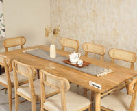 Boston Solid Wood Rattan Cane Dining Table Eight Seater Set - Dining Set - Furniselan -Natural Finish