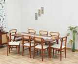 Boston Solid Wood Rattan Cane Dining Table Eight Seater Set Furniselan Brown-Finish