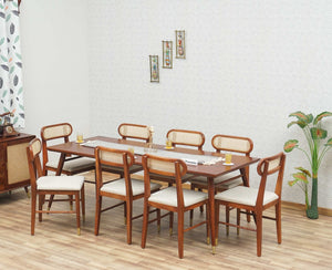 Boston Solid Wood Rattan Cane Dining Table Eight Seater Set Furniselan Brown-Finish Furniselan
