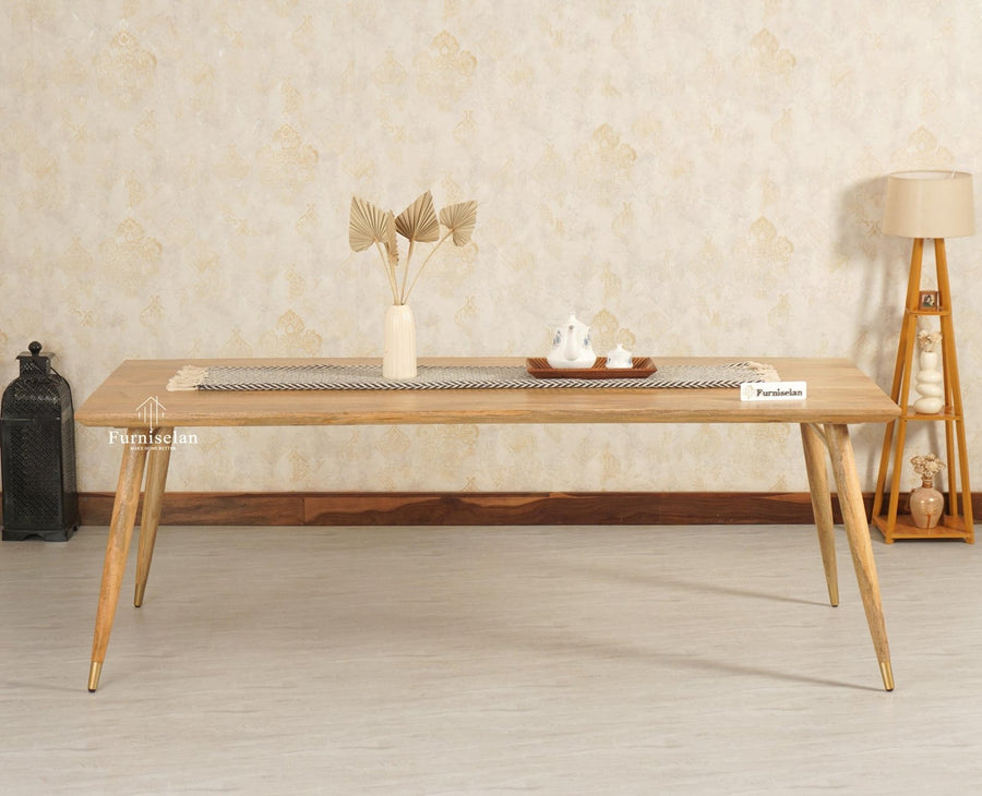 Boston Solid Wood Rattan Cane Dining Table Eight Seater Set - Dining Set - Furniselan -Natural Finish