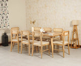 Boston Solid Wood Rattan Cane Dining Table Eight Seater Set - Dining Set - Furniselan -Natural Finish
