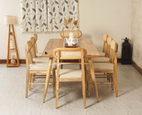 Boston Solid Wood Rattan Cane Dining Table Eight Seater Set - Dining Set - Furniselan -Natural Finish