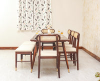 Boston Solid Wood Rattan Cane Dining Table Eight Seater Set with Bench - Dining Set - Furniselan Grey-Finish