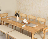 Boston Solid Wood Rattan Cane Dining Table Eight Seater Set with Bench - Dining Set - Furniselan Natural Finish