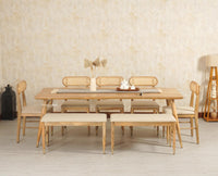Boston Solid Wood Rattan Cane Dining Table Eight Seater Set with Bench - Dining Set - Furniselan