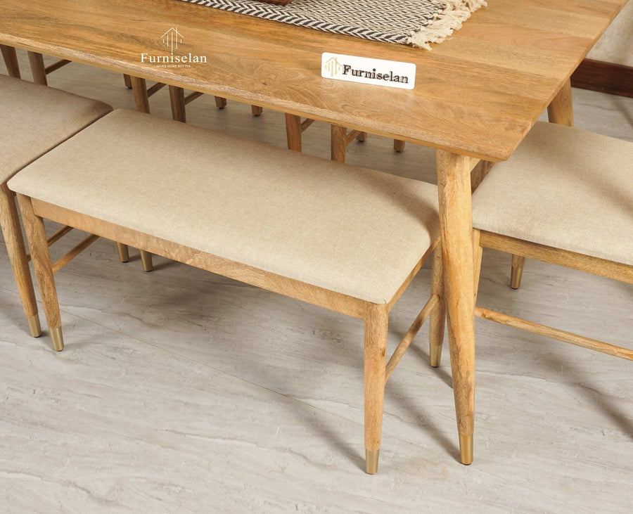 Boston Solid Wood Rattan Cane Dining Table Eight Seater Set with Bench - Dining Set - Furniselan Natural Finish