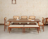Boston Solid Wood Rattan Cane Dining Table Eight Seater Set with Bench Furniselan Brown Finish