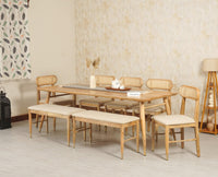 Boston Solid Wood Rattan Cane Dining Table Eight Seater Set with Bench - Dining Set - Furniselan