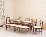 Boston Solid Wood Rattan Cane Dining Table Eight Seater Set with Bench - Dining Set - Furniselan Grey-Finish