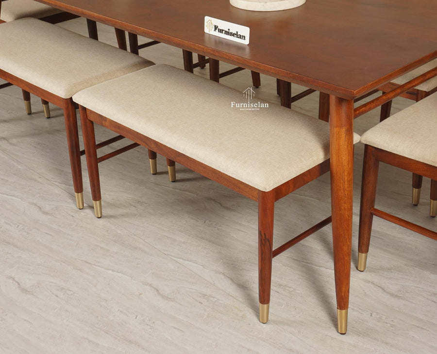 Boston Solid Wood Rattan Cane Dining Table Eight Seater Set with Bench Furniselan Brown Finish