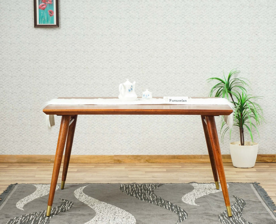 Boston Solid Wood Rattan Cane Dining Table four Seater Furniselan Brown-Finish