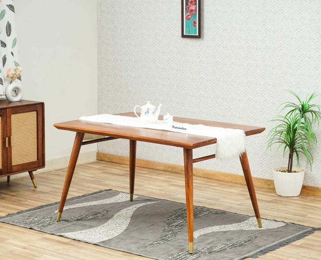 Boston Solid Wood Rattan Cane Dining Table four Seater Furniselan Brown-Finish