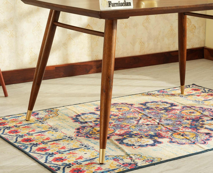 Boston Solid Wood Rattan Cane Dining Table four Seater - Dining Set - Furniselan Teak-Finish