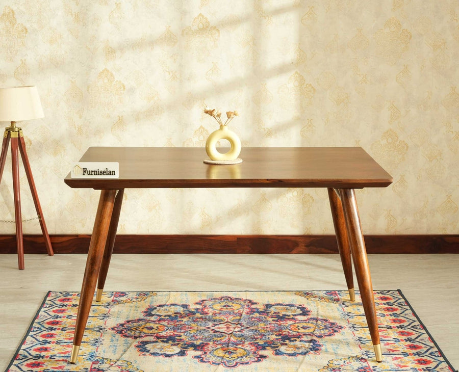 Boston Solid Wood Rattan Cane Dining Table four Seater - Dining Set - Furniselan Teak-Finish