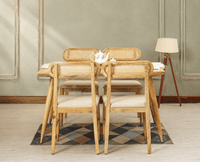 Boston Solid Wood Rattan Cane Dining Table Four Seater Set Furniselan Natural-Finish