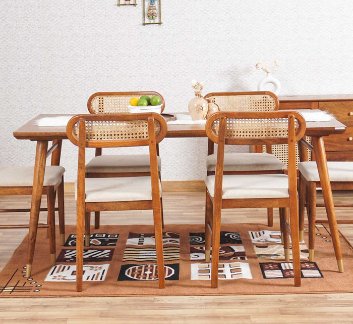 Boston Solid Wood Rattan Cane Dining Table Four Seater Set Furniselan