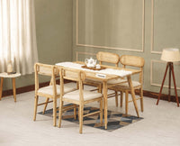 Boston Solid Wood Rattan Cane Dining Table Four Seater Set Furniselan Natural-Finish
