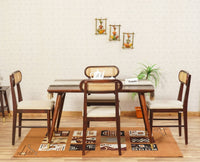Boston Solid Wood Rattan Cane Dining Table Four Seater Set Furniselan Grey-Finish