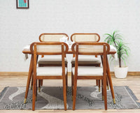 Boston Solid Wood Rattan Cane Dining Table Four Seater Set Furniselan Brown-Finish