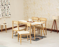 Boston Solid Wood Rattan Cane Dining Table Four Seater Set Furniselan Natural-Finish