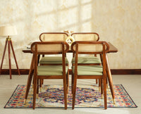 Boston Solid Wood Rattan Cane Dining Table Four Seater Set Square Furniselan Teak-Finish
