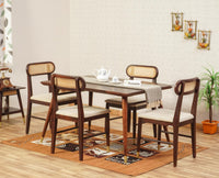 Boston Solid Wood Rattan Cane Dining Table Four Seater Set Furniselan Grey-Finish
