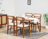 Boston Solid Wood Rattan Cane Dining Table Four Seater Set