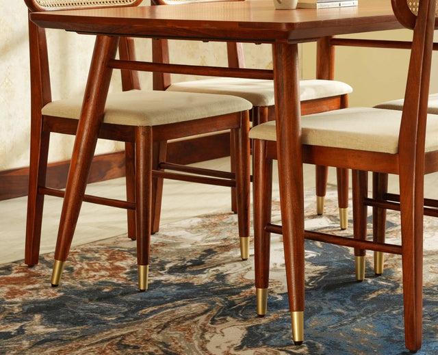 Boston Solid Wood Rattan Cane Dining Table Four Seater Set Square Furniselan Brown-Finish