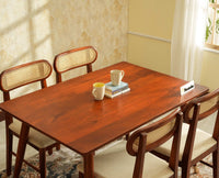 Boston Solid Wood Rattan Cane Dining Table Four Seater Set Square Furniselan Brown-Finish