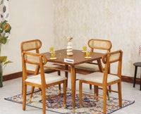 Boston Solid Wood Rattan Cane Dining Table Four Seater Set Square Furniselan Brown Finish