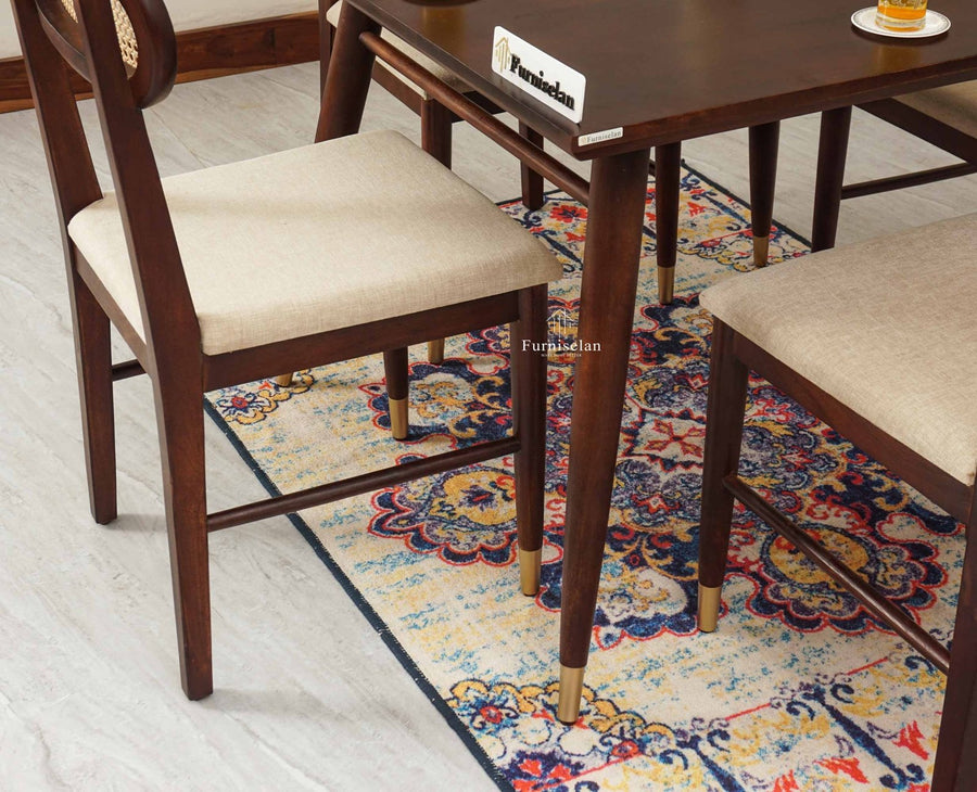 Boston Solid Wood Rattan Cane Dining Table Four Seater Set Square - Dining Set - Furniselan Grey-Finish