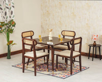 Boston Solid Wood Rattan Cane Dining Table Four Seater Set Square - Dining Set - Furniselan Grey-Finish