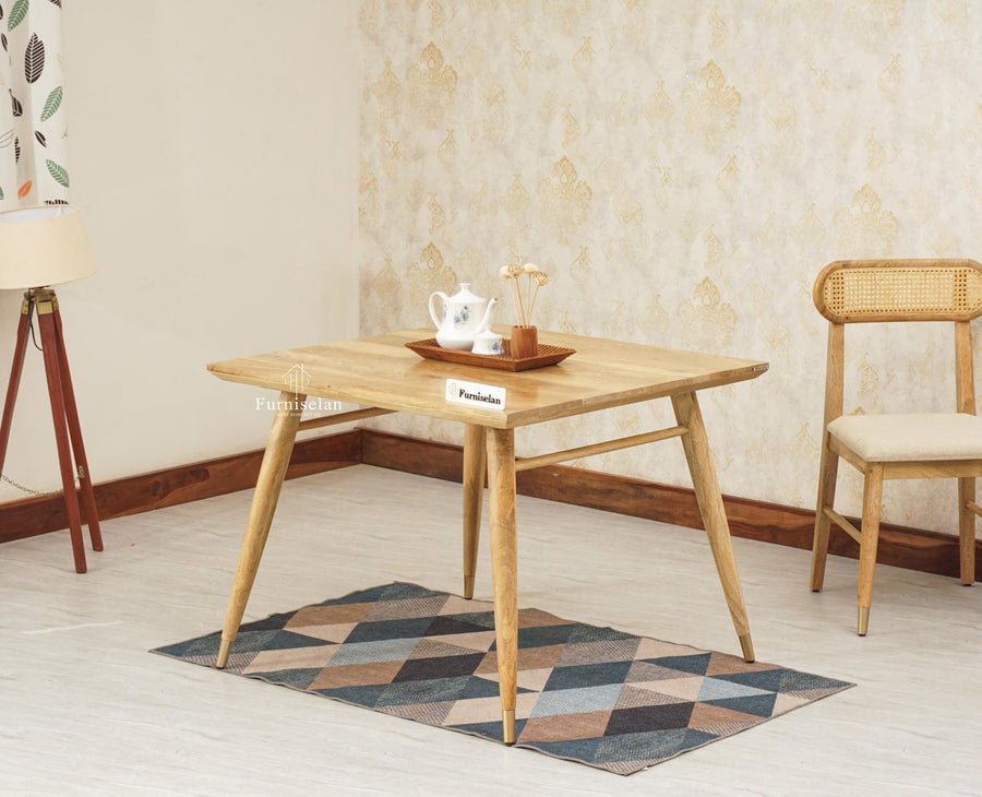 Boston Solid Wood Rattan Cane Dining Table Four Seater Set Square Furniselan Natural-Finish